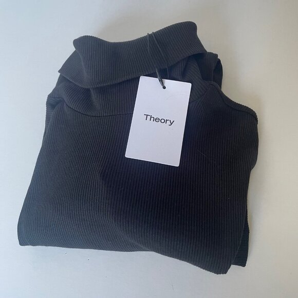 Theory Naneik Black Ribbed Turtleneck Sweater Large NWT Stretch Designer Knit - Picture 7 of 9